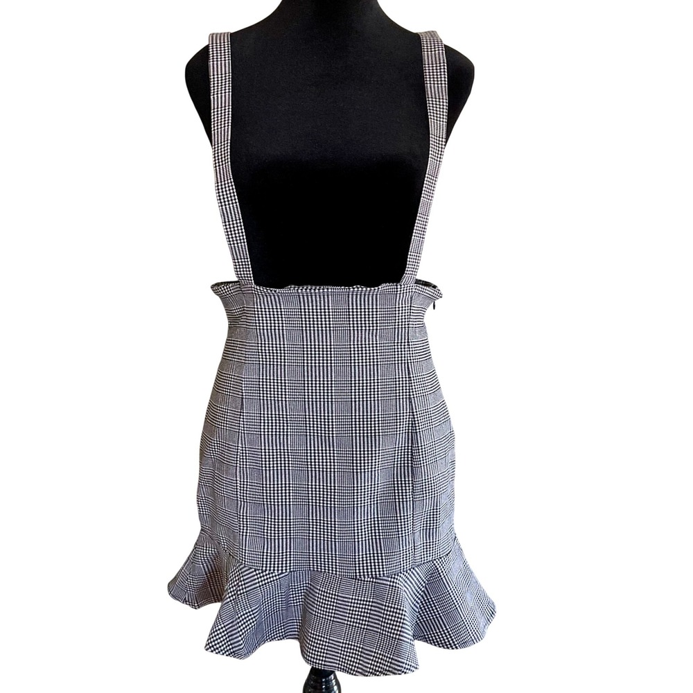 NWT Forever 21 Plaid Pinafore Suspender Skirt Ruffle Hem Overall Dark Academia M